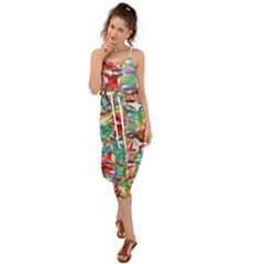 Colorful Paint Strokes On A White Background                                  Waist Tie Cover Up Chiffon Dress by LalyLauraFLM