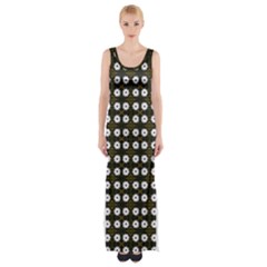 White Flower Pattern On Yellow Black Thigh Split Maxi Dress by BrightVibesDesign