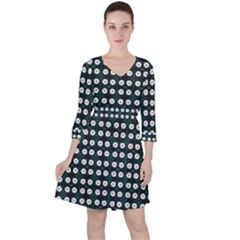 White Flower Pattern On Green Black Ruffle Dress by BrightVibesDesign