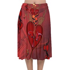 Wonderful Hearts And Rose Velvet Flared Midi Skirt by FantasyWorld7