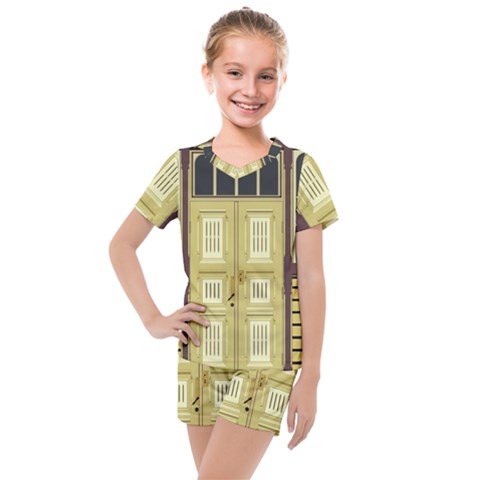 Graphic Door Entry Exterior House Kids  Mesh Tee And Shorts Set by Simbadda