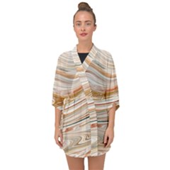 Brown And Yellow Abstract Painting Half Sleeve Chiffon Kimono by Simbadda