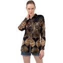 African Lion Wildcat Mane Closeup Long Sleeve Satin Shirt View1