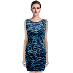 Neon Abstract Surface Texture Blue Classic Sleeveless Midi Dress by HermanTelo