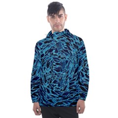 Neon Abstract Surface Texture Blue Men s Front Pocket Pullover Windbreaker by HermanTelo