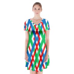 Geometric Line Rainbow Short Sleeve V-neck Flare Dress by HermanTelo