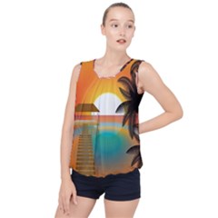 Sunset Beach Beach Palm Ocean Bubble Hem Chiffon Tank Top by Simbadda