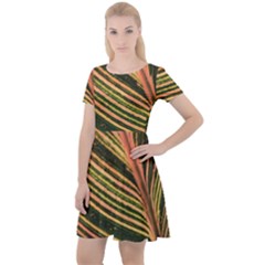 Leaf Patten Lines Colorful Plant Cap Sleeve Velour Dress  by Simbadda