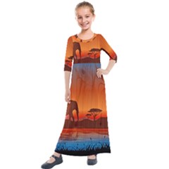 African Background Kids  Quarter Sleeve Maxi Dress by Simbadda