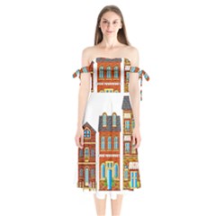 City Buildings Brick Architecture Shoulder Tie Bardot Midi Dress by Simbadda