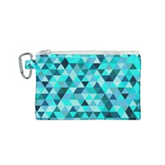 Teal Triangles Pattern Canvas Cosmetic Bag (small) by LoolyElzayat