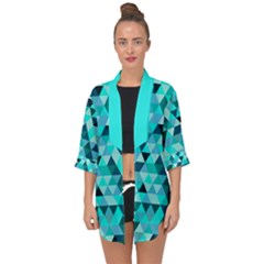 Teal Triangles Pattern Open Front Chiffon Kimono by LoolyElzayat