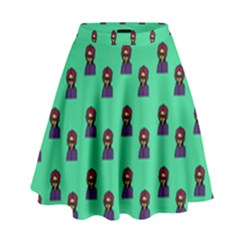 Nerdy 60s  Girl Pattern Seafoam Green High Waist Skirt by snowwhitegirl