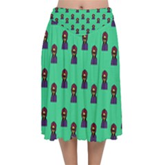 Nerdy 60s  Girl Pattern Seafoam Green Velvet Flared Midi Skirt by snowwhitegirl