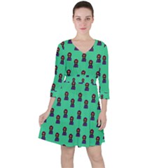 Nerdy 60s  Girl Pattern Seafoam Green Ruffle Dress by snowwhitegirl