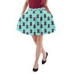 Nerdy 60s  Girl Pattern Aqua A-line Pocket Skirt by snowwhitegirl