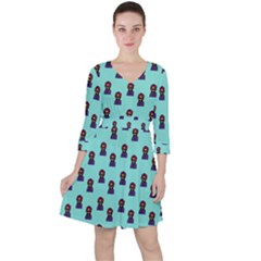 Nerdy 60s  Girl Pattern Aqua Ruffle Dress by snowwhitegirl