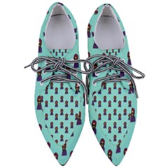 Nerdy 60s  Girl Pattern Aqua Women s Pointed Oxford Shoes by snowwhitegirl