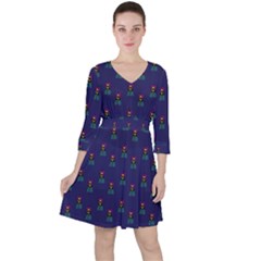 Nerdy 60s  Girl Pattern Blue Ruffle Dress by snowwhitegirl