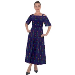 Nerdy 60s  Girl Pattern Blue Shoulder Straps Boho Maxi Dress  by snowwhitegirl