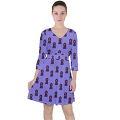 Nerdy 60s  Girl Pattern Purple Ruffle Dress by snowwhitegirl