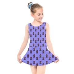 Nerdy 60s  Girl Pattern Purple Kids  Skater Dress Swimsuit by snowwhitegirl