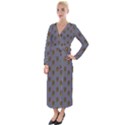 Nerdy 60s  Girl Pattern Light Grey Velvet Maxi Wrap Dress View1