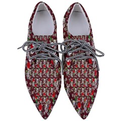 Heart Skeleton Face Pattern Burgundy Women s Pointed Oxford Shoes by snowwhitegirl