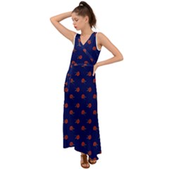 Red Rose Blue V-neck Chiffon Maxi Dress by snowwhitegirl