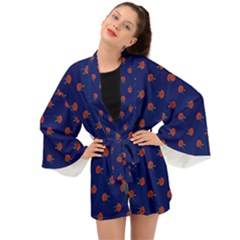 Red Rose Blue Long Sleeve Kimono by snowwhitegirl