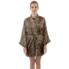 Knitted Wool Brown Long Sleeve Satin Kimono by snowwhitegirl