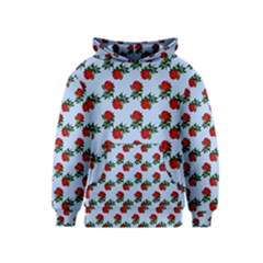 Red Roses Light Blue Kids  Pullover Hoodie by snowwhitegirl