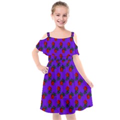 Red Roses Blue Purple Kids  Cut Out Shoulders Chiffon Dress by snowwhitegirl