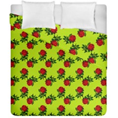 Red Roses Lime Green Duvet Cover Double Side (california King Size) by snowwhitegirl