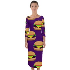 Burger Pattern Quarter Sleeve Midi Bodycon Dress by bloomingvinedesign