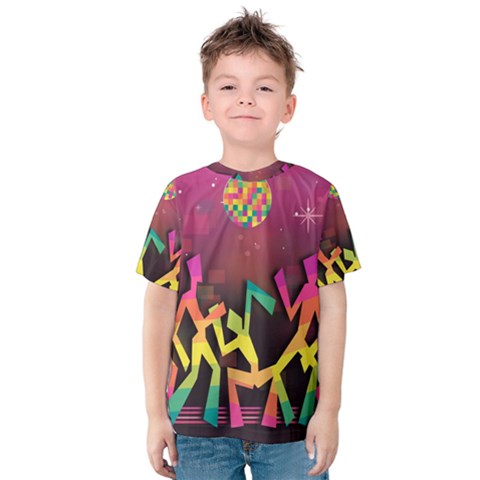 Dancing Colorful Disco Kids  Cotton Tee by Bajindul