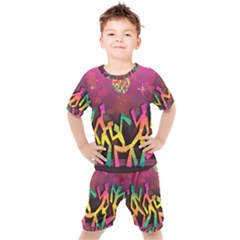 Dancing Colorful Disco Kids  Tee And Shorts Set by Bajindul