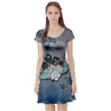 Sport, surfboard with flowers and fish Short Sleeve Skater Dress View1