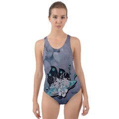 Sport, Surfboard With Flowers And Fish Cut-out Back One Piece Swimsuit by FantasyWorld7