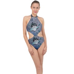 Sport, Surfboard With Flowers And Fish Halter Side Cut Swimsuit by FantasyWorld7