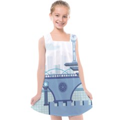 Blue City Building Fantasy Kids  Cross Back Dress by Sudhe