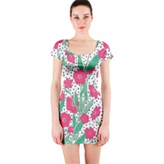 Flora Floral Flower Flowers Pattern Short Sleeve Bodycon Dress by Sudhe