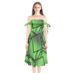 Binary Digitization Null Green Shoulder Tie Bardot Midi Dress by HermanTelo