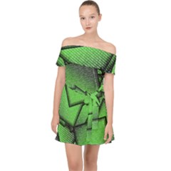 Binary Digitization Null Green Off Shoulder Chiffon Dress by HermanTelo