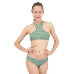 Baroque Green Pearls Ornate Bohemian High Neck Bikini Set by pepitasart