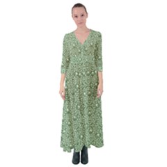 Baroque Green Pearls Ornate Bohemian Button Up Maxi Dress by pepitasart