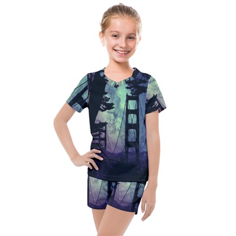 Bridge Construction Trees Kids  Mesh Tee And Shorts Set by Simbadda