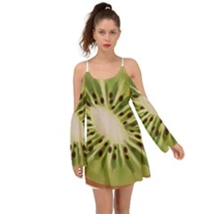 Kiwi Fruit Fresh Green Tasty Food Kimono Sleeves Boho Dress by Simbadda