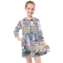 Architecture Old Sky Travel Kids  Quarter Sleeve Shirt Dress by Simbadda