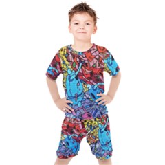 Graffiti Wall Mural Painting Arts Kids  Tee And Shorts Set by Simbadda